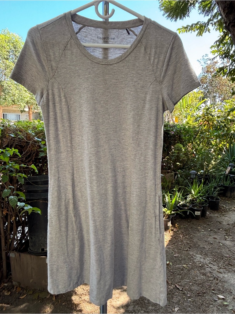 Toad&Co Windmere Midi Striped T-Shirt Dress Organic Cotton Heather Gray Size S